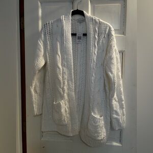 Hooked Up by IOT White Cable Knit Open Cardigan with 2 pockets size M